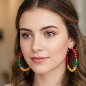 Rasta hoop earrings, African earrings with wooden beads, large hoop earrings 2.7